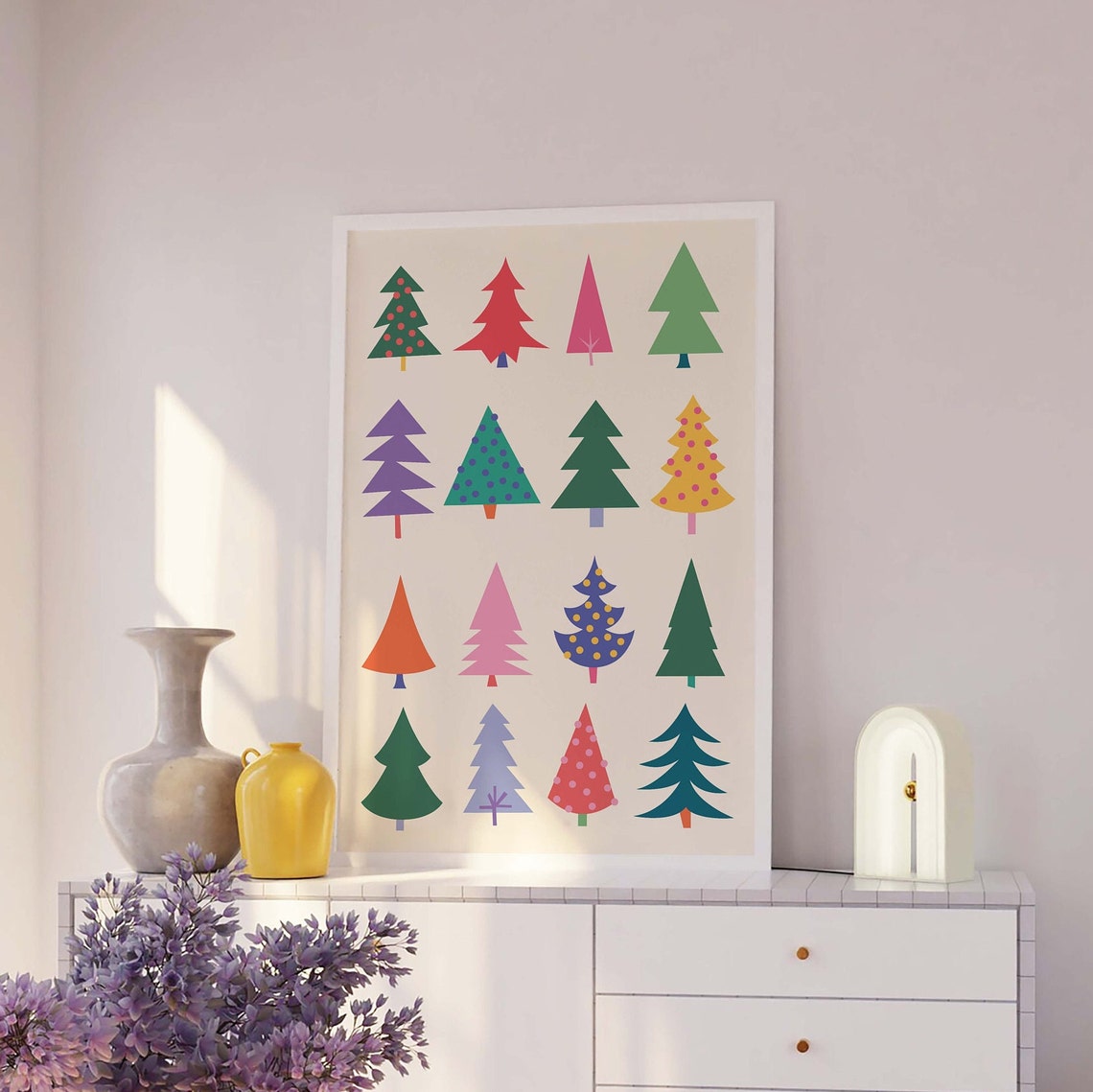 Colorful Christmas Trees Grid Modern Festive Holiday Art Poster - Image 2