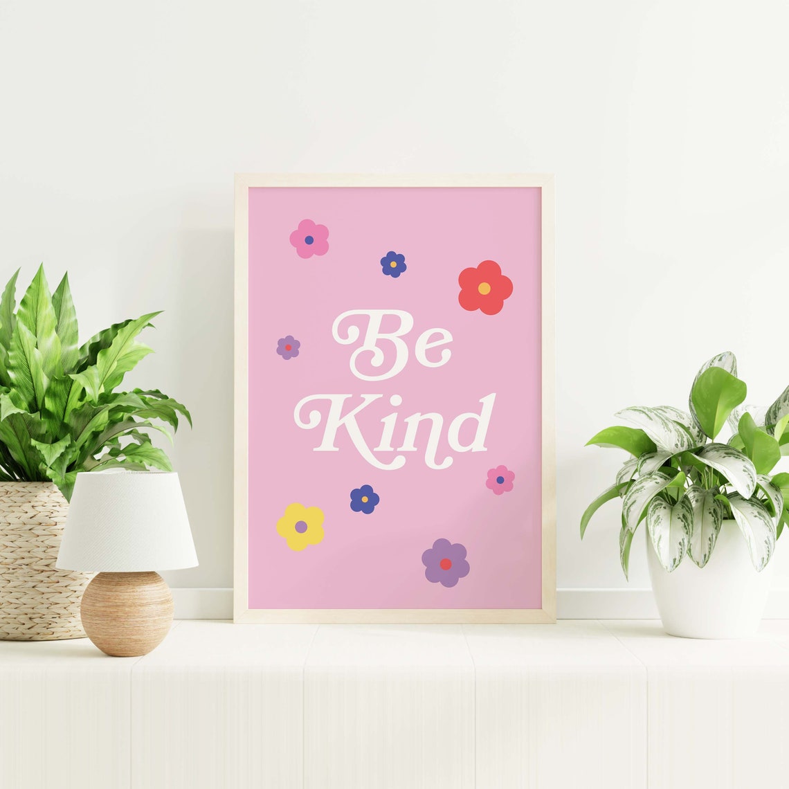 Be Kind Pink Retro Floral Script Cute Kindness Quote Decor Poster - Image 6