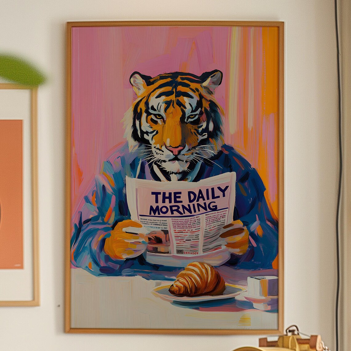 Tiger Newspaper Poster Pink Retro Kitsch Wall Art