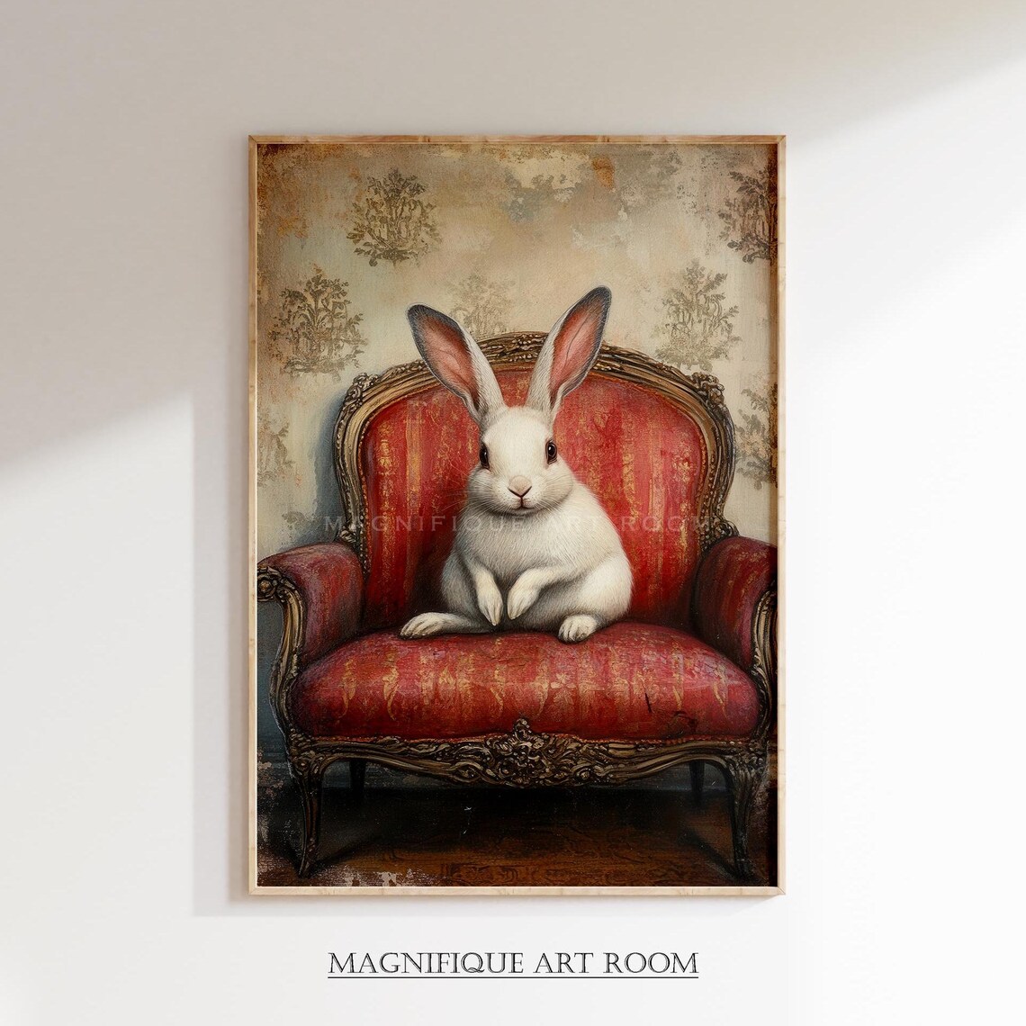 Vintage Easter Bunny, Cute Rabbit on Vintage Sofa