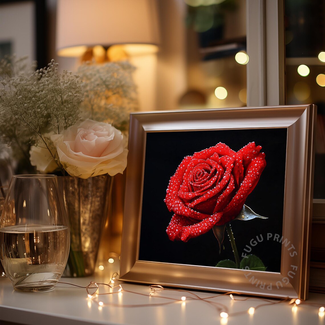 Red Rose Art Print, Realistic Dark Floral - Image 3