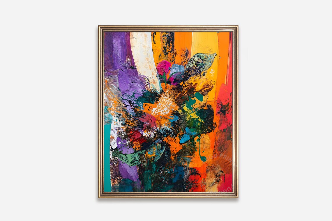 Abstract Floral Print, Colorful Expressionist Art