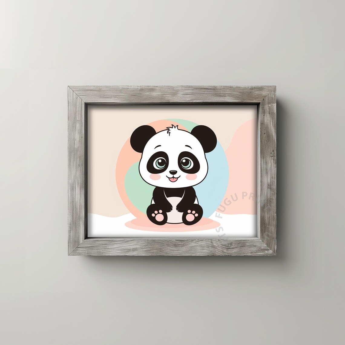 Cute Smiling Baby Panda on Pastel Pink Mint Circles Nursery Wall Art - Image 2