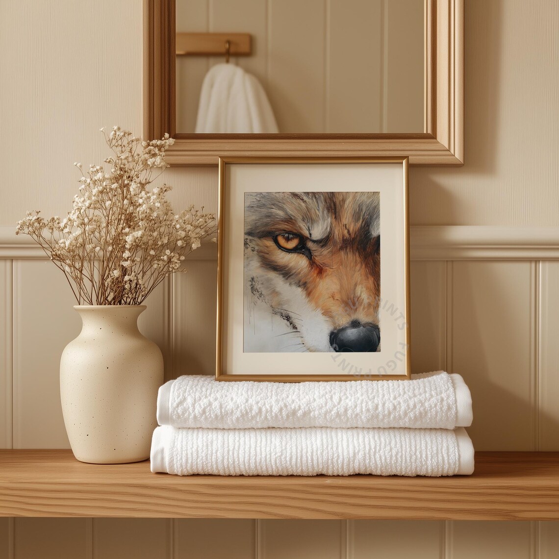 Wolf Close Up Portrait with Amber Eye Rustic Earth Tones Poster - Image 3