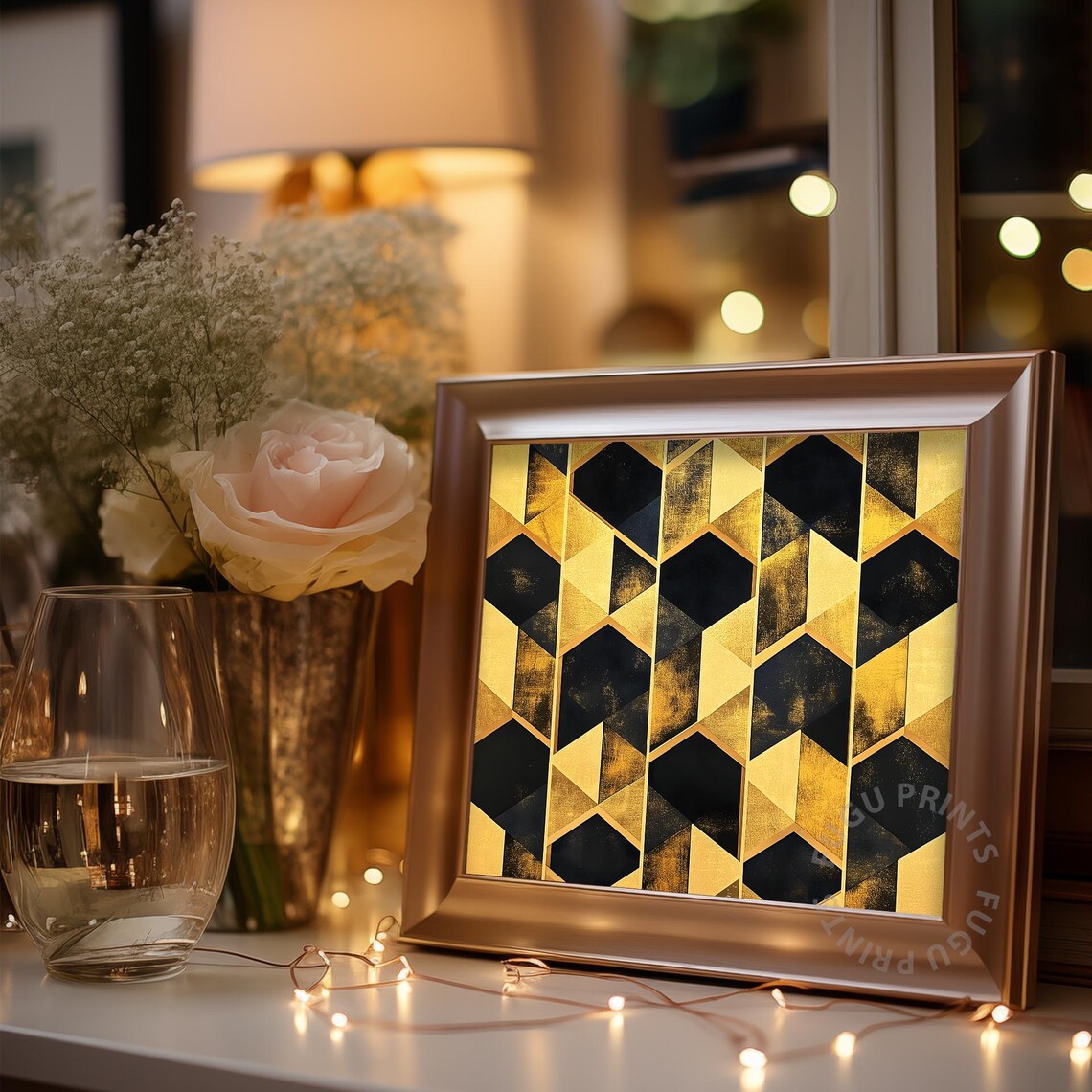 Black Gold Geometric Art Deco Abstract Decor - Image 3