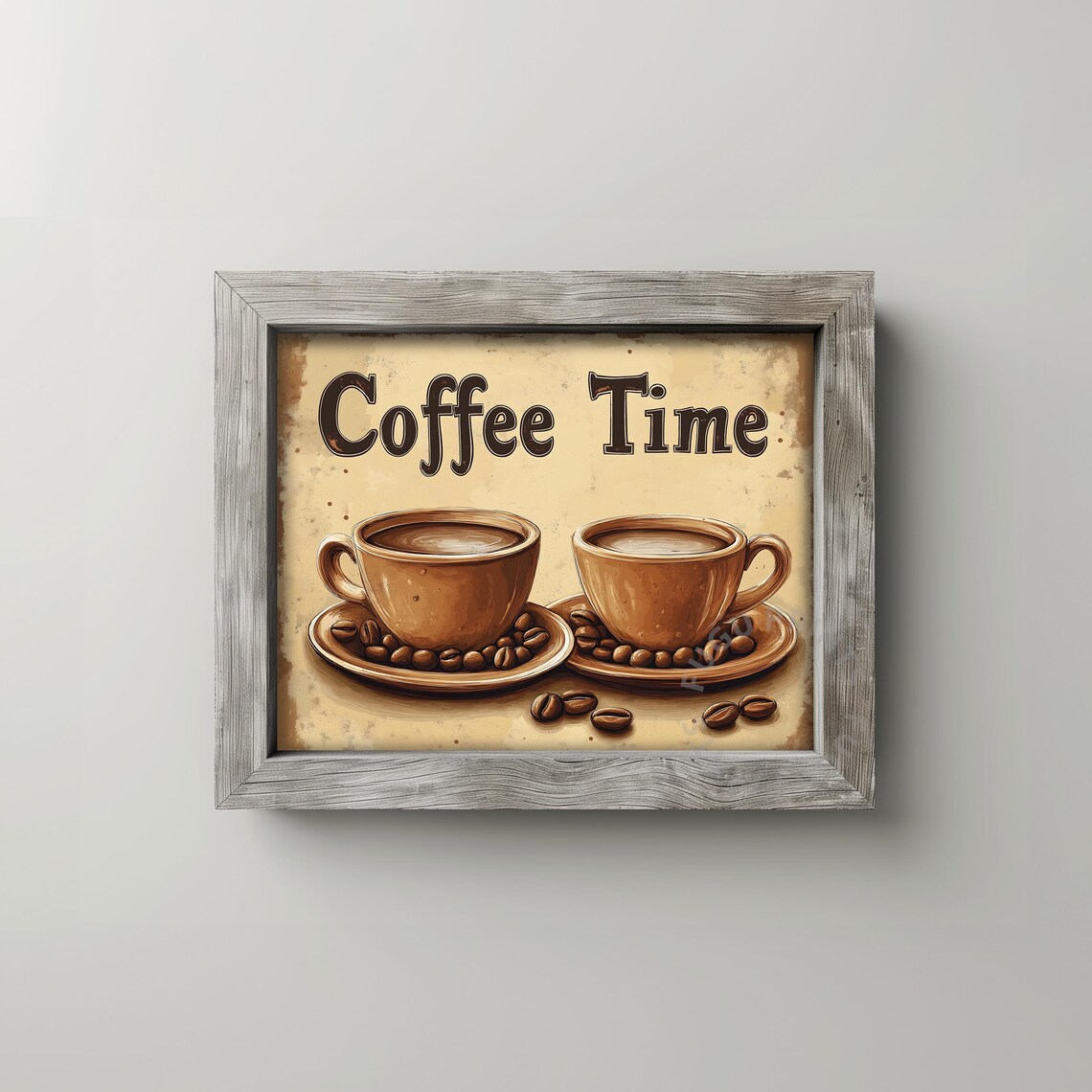 Coffee Time Print Vintage Kitchen Decor Retro Coffee Art Cafe Wall Art Brown Beige Tones 74 - Image 2