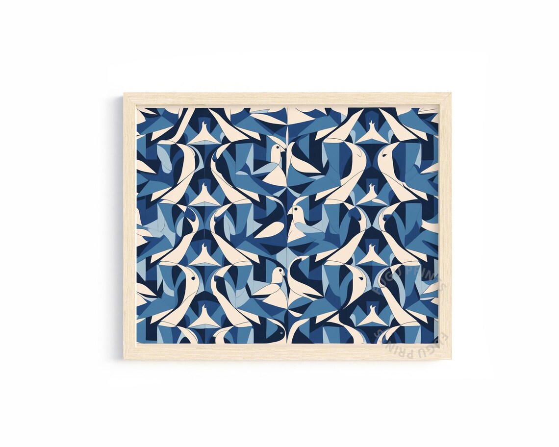 Seagull Geometric Bird Art Print, Coastal Wall Art