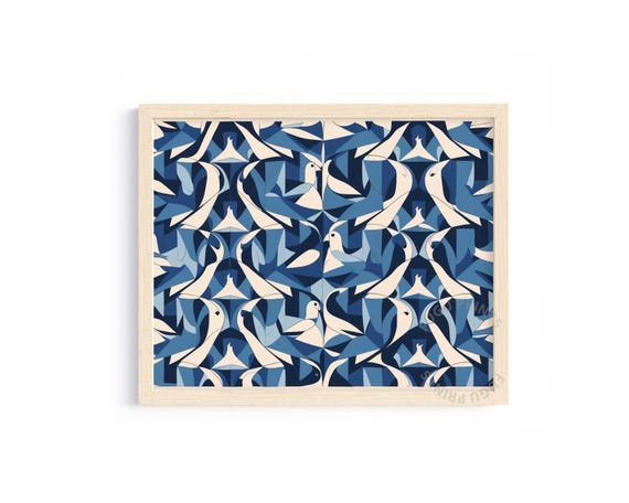 Seagull Geometric Bird Art Print, Coastal Wall Art