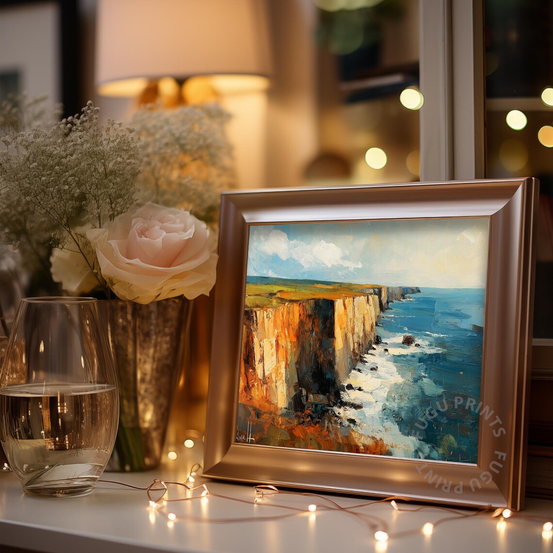 Coastal Cliffs Impasto Seascape Art Print - Image 3