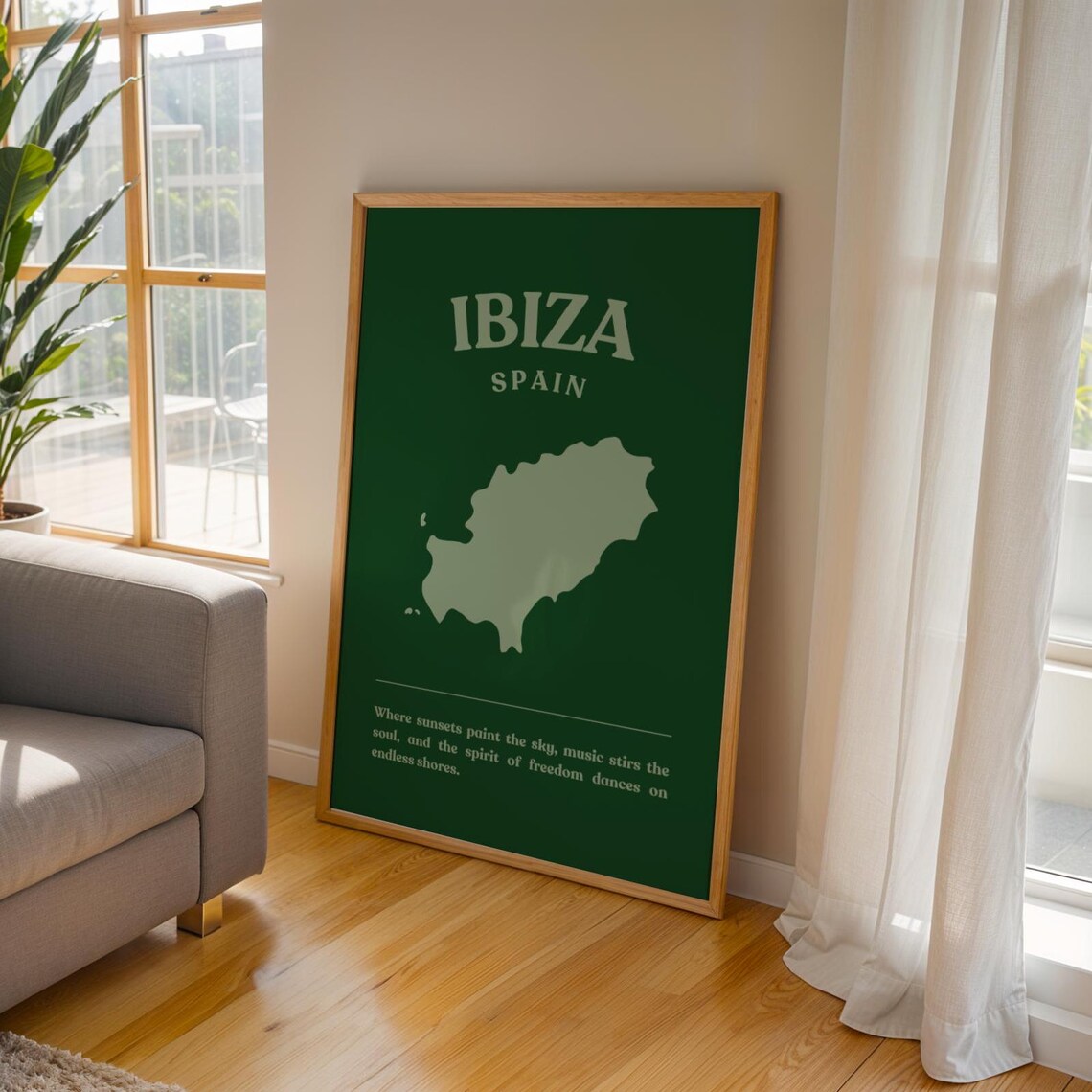Ibiza Spain Island Map Silhouette Dark Green Travel Art Poster