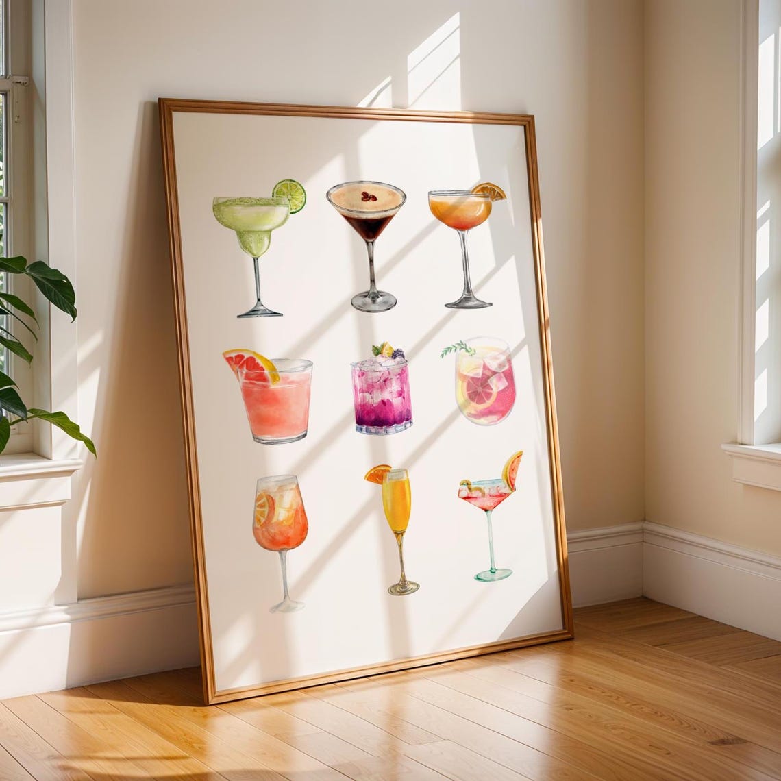 Classic Cocktails Watercolor Nine Drinks Bar Cart Kitchen Poster