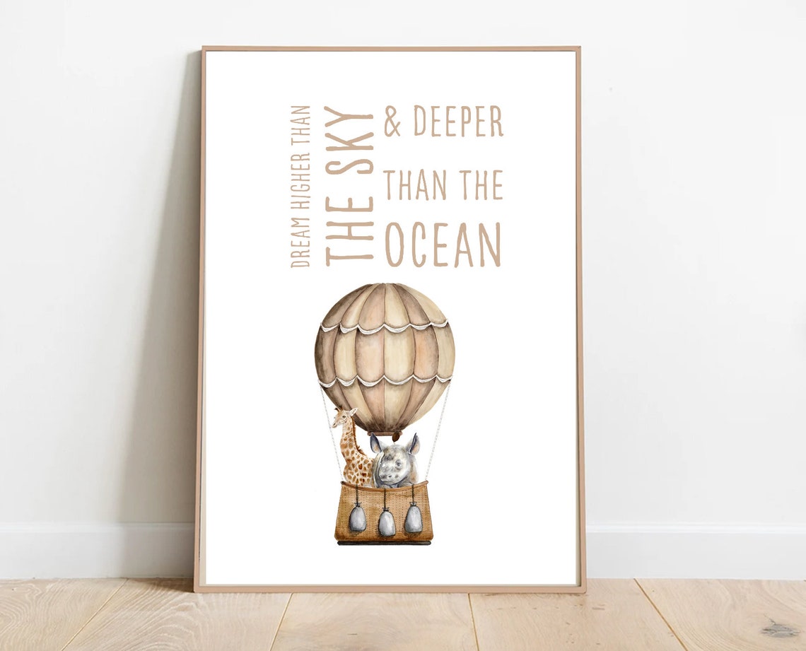 Dream Higher Than The Sky Hot Air Balloon Giraffe Nursery Print