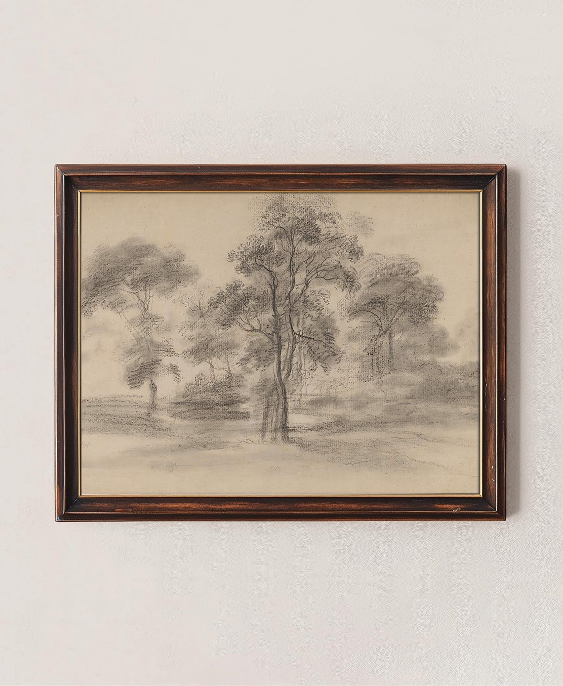 Vintage Trees Sketch Art Scenic Landscape Drawing Antique Trees Illustration Art