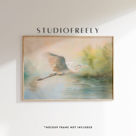 Heron Pastel Drawing Elegant Bird Art Print File