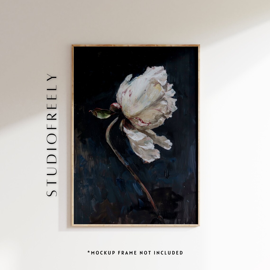 White Peony Oil Painting Elegant Floral Wall Art Moody Botanical Decor