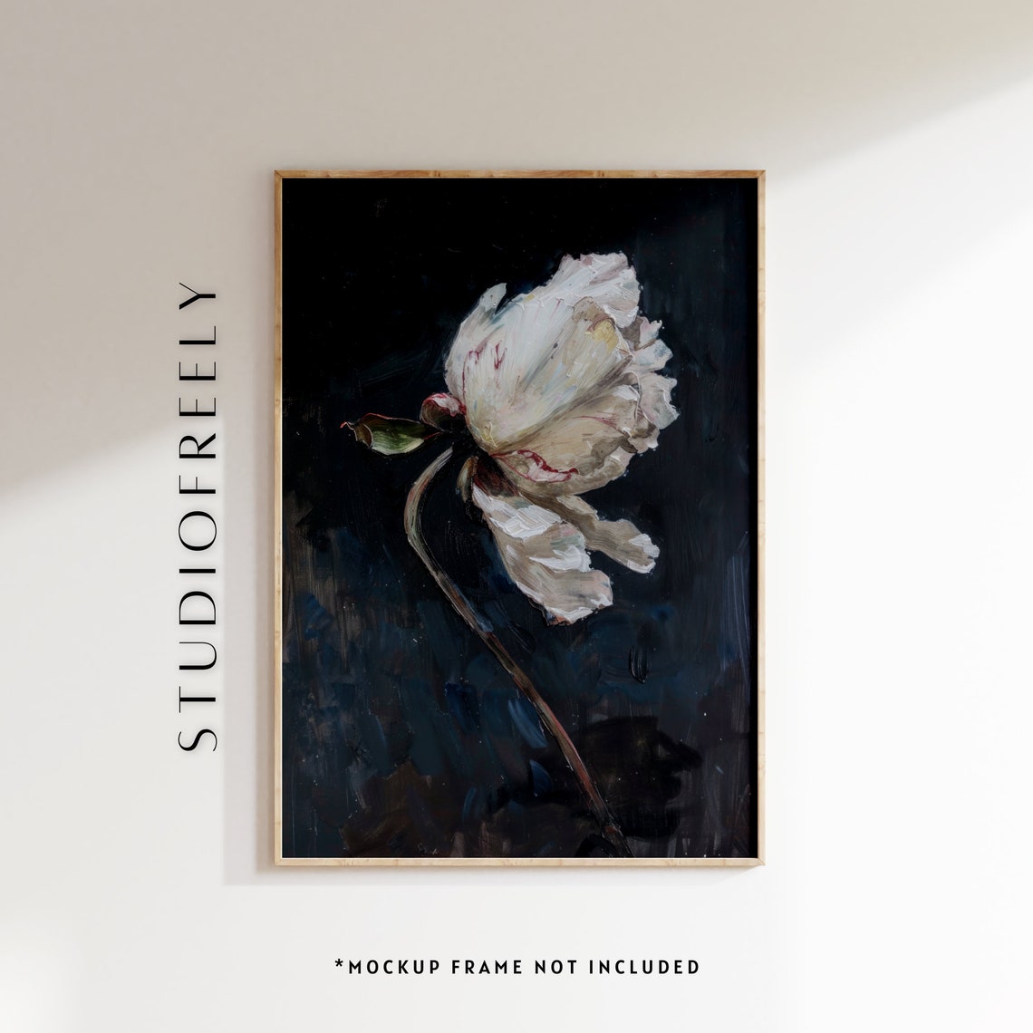 White Peony Oil Painting Poster | Moody Botanical Floral Dark Art