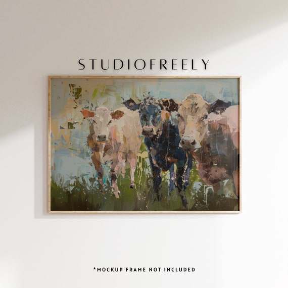 Lanna Art Cow Painting Abstract Cattle Print