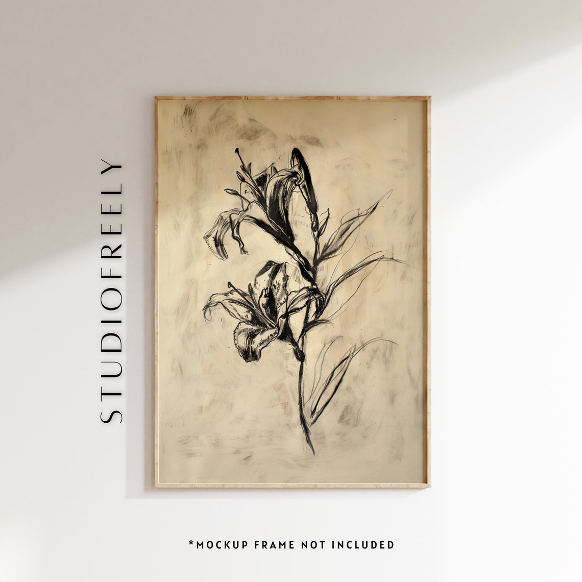 Elegant Black Ink Lily Sketch Minimalist Botanical Line Drawing Poster