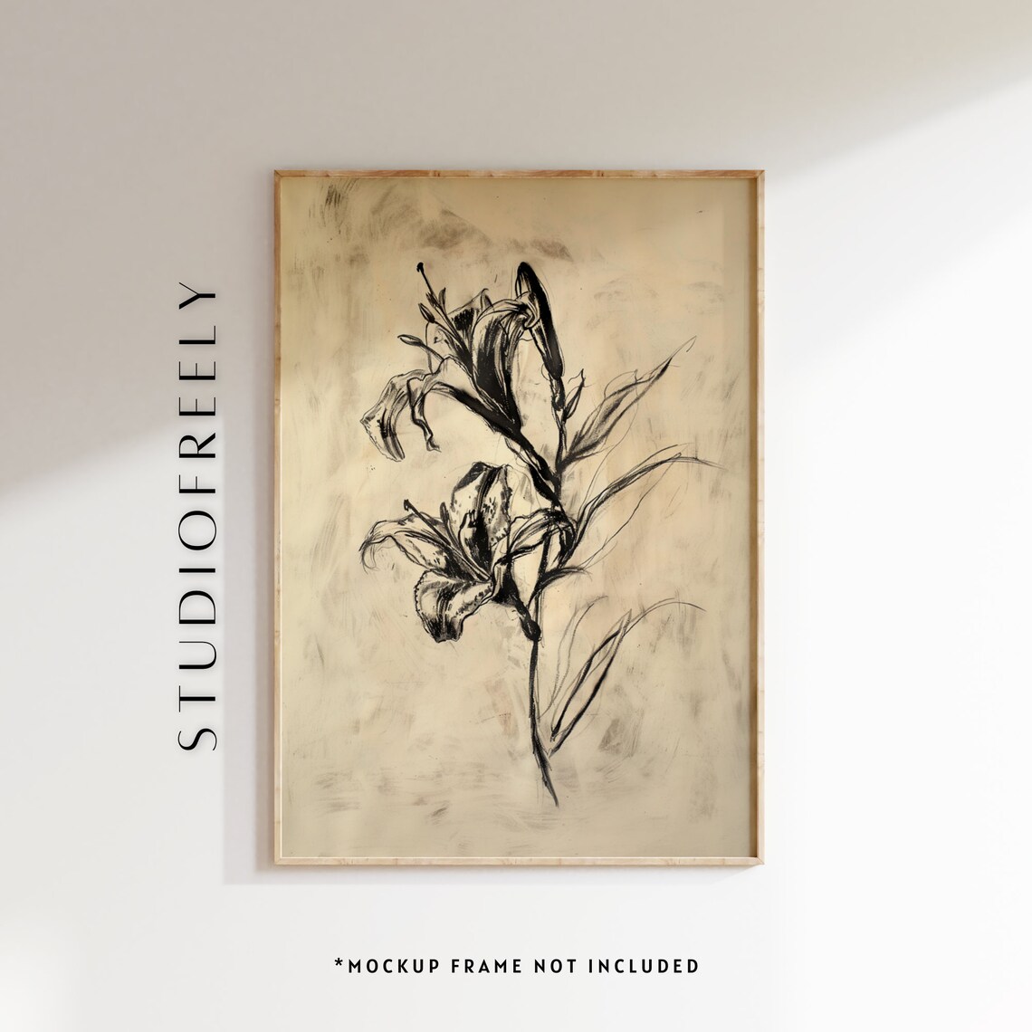 Minimalist Lily Drawing Charcoal And Ink Art File