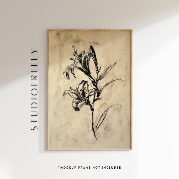 Lily Flower Sketch Print Minimalist Botanical Wall Art
