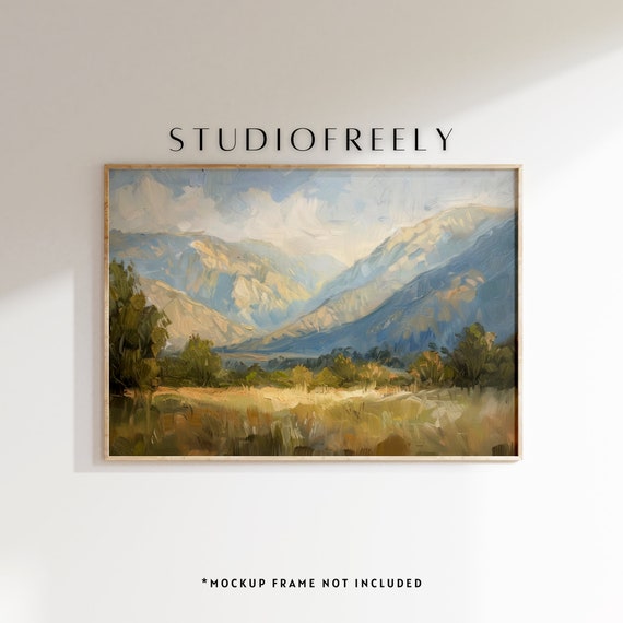 Mountain Oil Painting Golden Hour Landscape Art