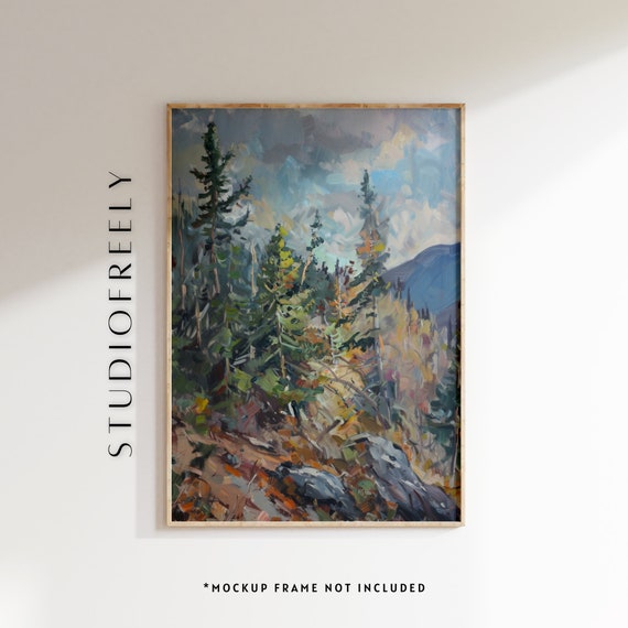Rocky Mountains Oil Painting Palette Knife Impressionist Pine Trees File