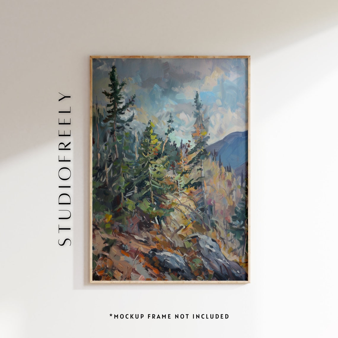 Autumn Rocks And Tall Pines Mountain Forest Oil Painting Nature Poster