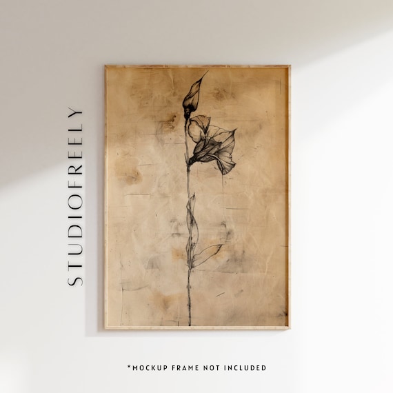 Gladiolus Flower Sketch Art Print Minimalist Charcoal Drawing File