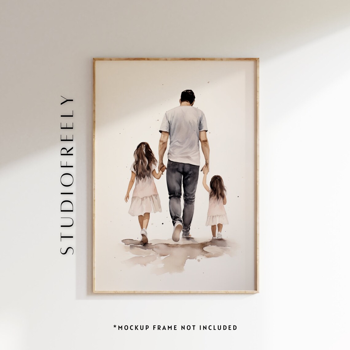 Father Daughters Watercolor Minimalist Family Art