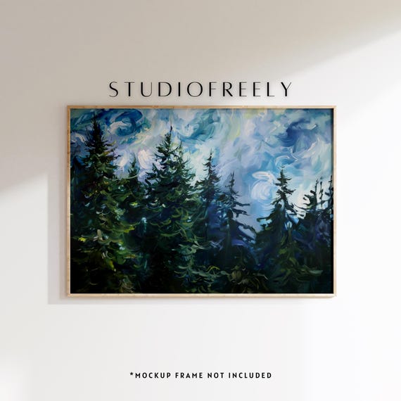 Pacific Northwest Pine Tree Oil Painting Emerald Green Hues File