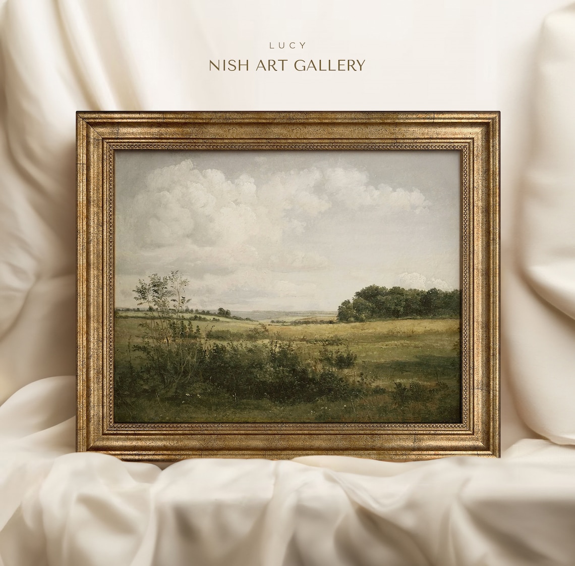 Vintage Landscape Art Print, Ornate Gold Replica