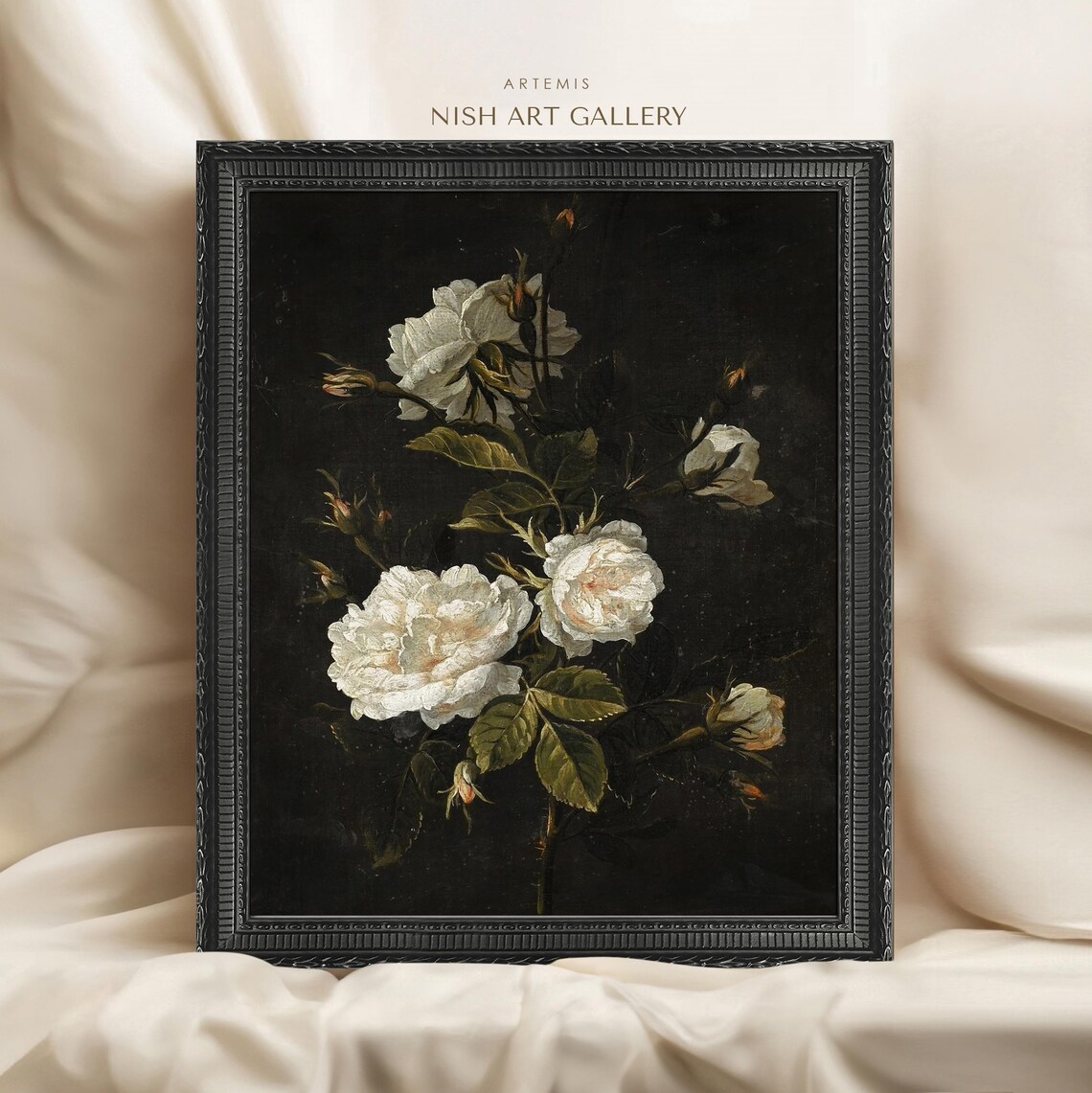 Vintage White Roses Still Life Botanical Art Print