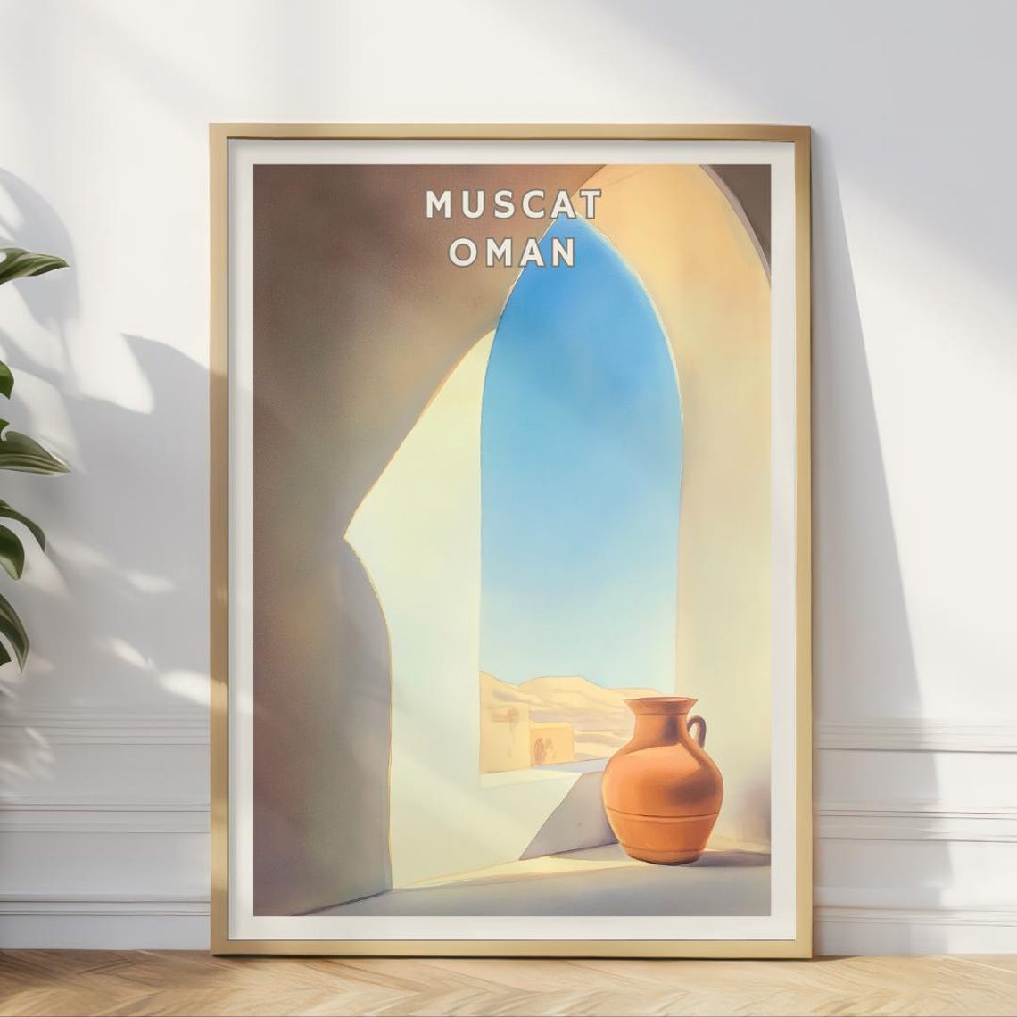 Muscat Oman Poster Desert Architecture Wall Art Middle Eastern Minimalist Print Travel Decor For Office Entryway Gallery Wall