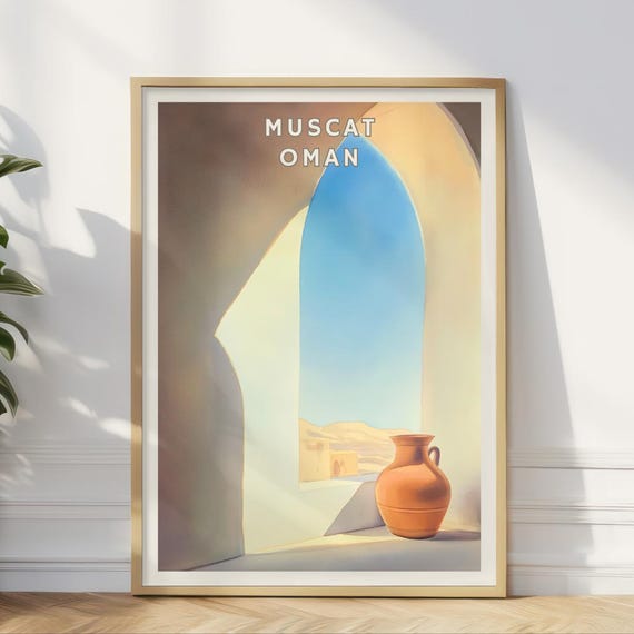 Muscat Oman Poster Desert Architecture Wall Art Middle Eastern Minimalist Print Travel Decor For Office Entryway Gallery Wall