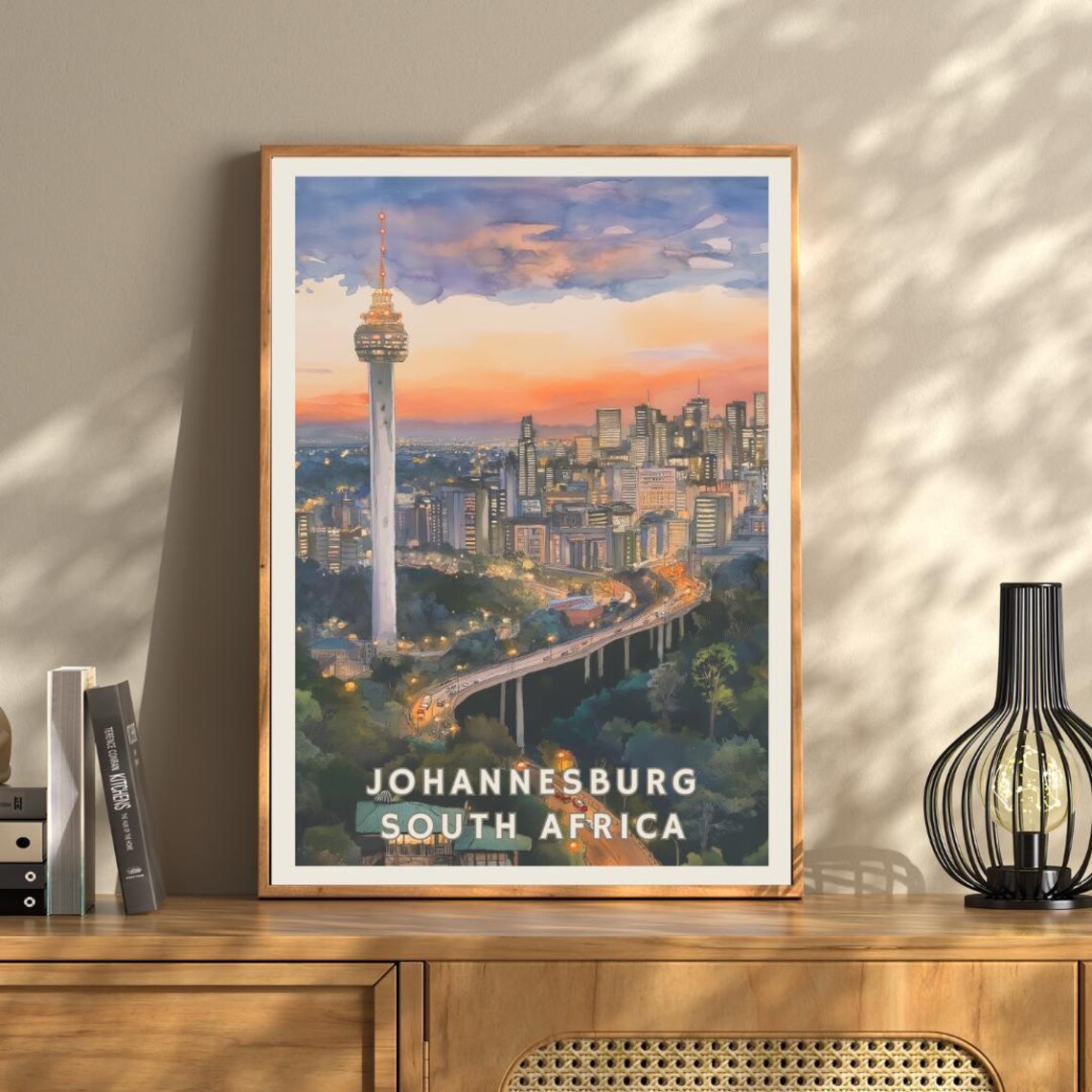 Johannesburg South Africa Poster City Skyline At Sunset Print Urban Nightscape Art Travel Wall Decor African Metropolis Illustration - Image 3