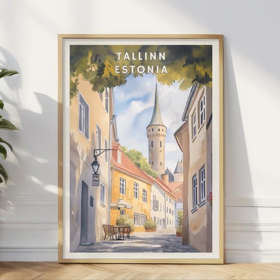 Tallinn Estonia Poster Old Town Print Medieval European Art Baltic Travel Wall Decor Watercolor Estonia Architecture Cozy Cafe Print