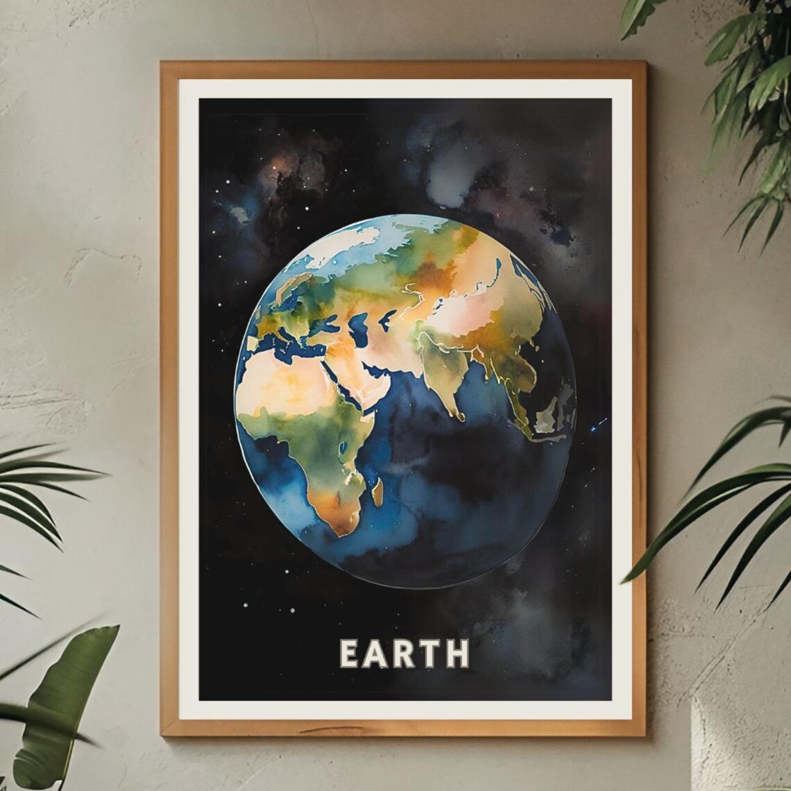 Planet Earth Watercolor View From Deep Space Starry Sky Print - Image 2