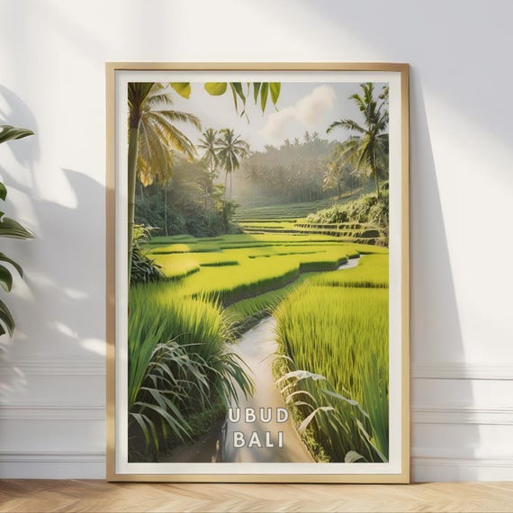 Ubud Bali Rice Terraces Poster Tropical Landscape Wall Art Lush Green Fields Print Indonesia Travel Decor Southeast Asia Nature