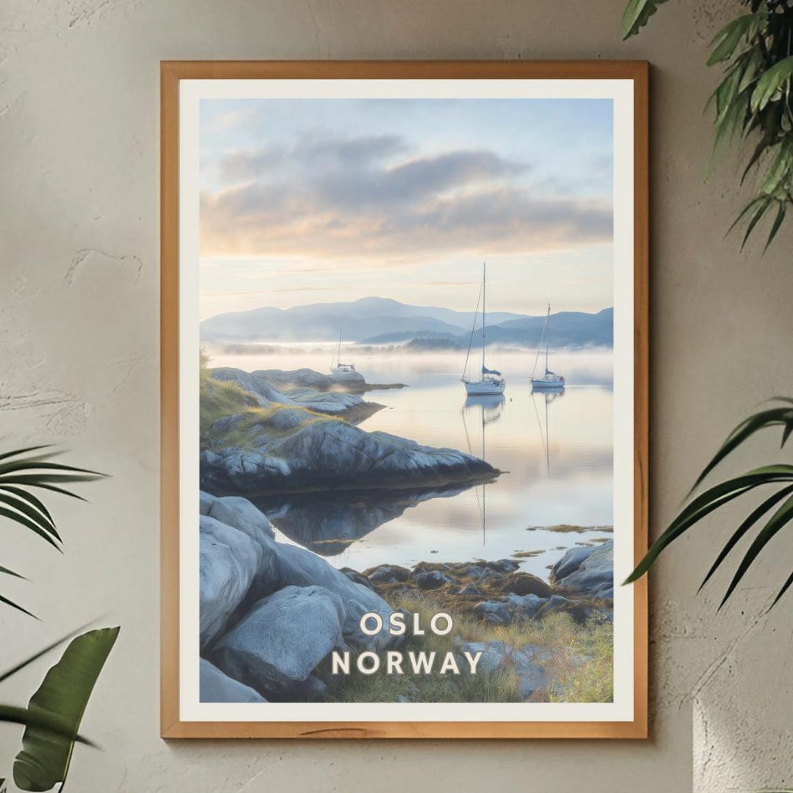 Oslo Norway Poster Scandinavian Fjord Landscape Print Nordic Travel Wall Art Misty Sailboats Decor Minimalist Coastal Norway Art - Image 2