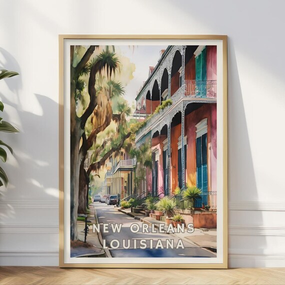 New Orleans Louisiana Usa Poster French Quarter City Art Historic Architecture Print Southern Charm Jazz Travel Poster Vintage Office