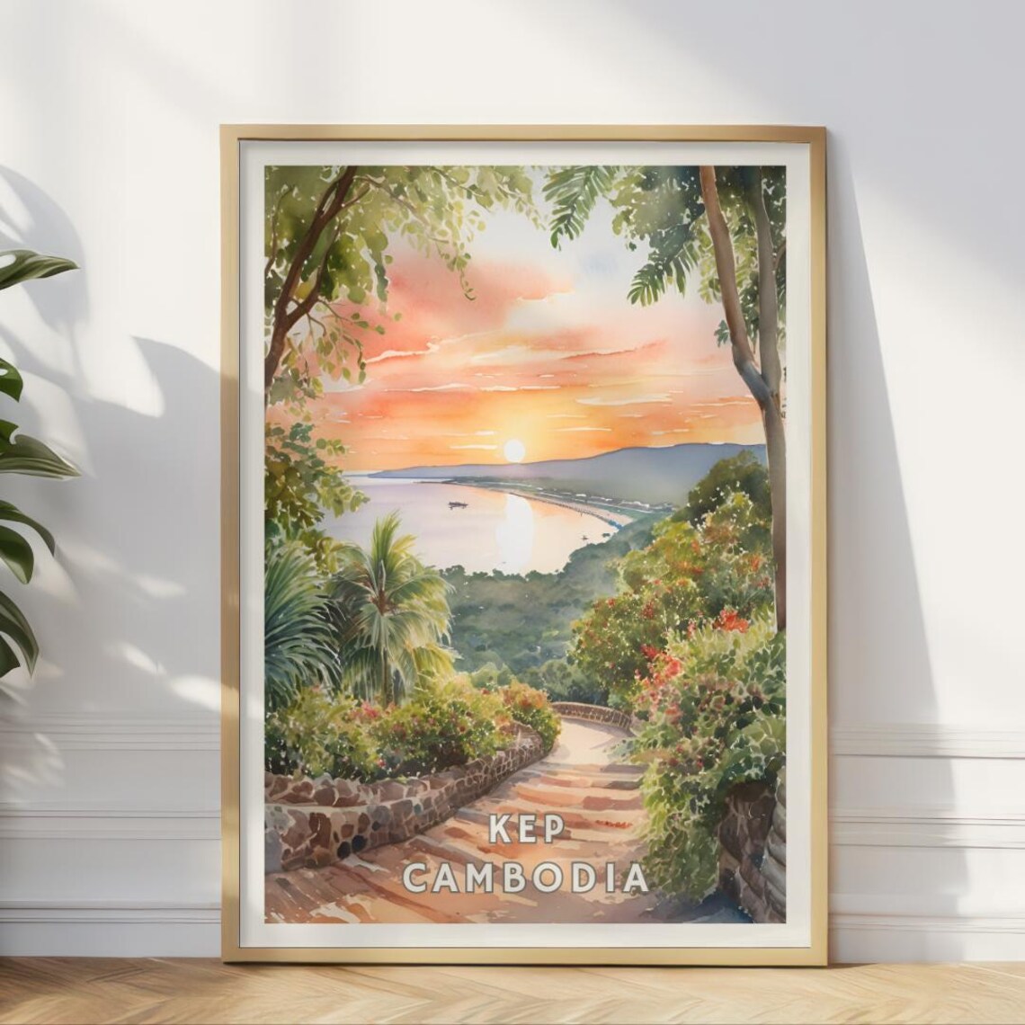 Kep Cambodia, Tropical Sunset Travel Poster