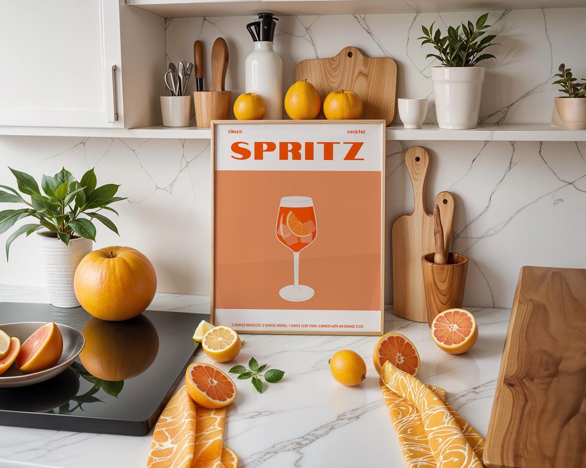 Spritz Classic Cocktail Recipe Orange Aperol Bar Cart Poster - Image 2