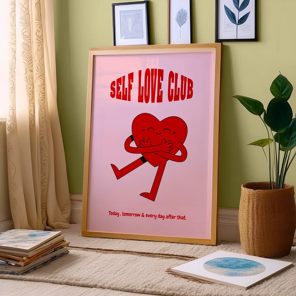 Self Love Club Red Heart Hugging Pink Self Care Affirmation Poster - Image 2