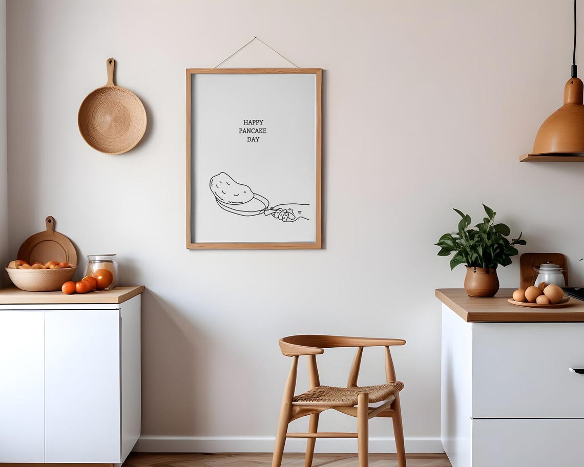 Happy Pancake Day Hand Flipping Pancake Line Art Kitchen Poster - Image 3