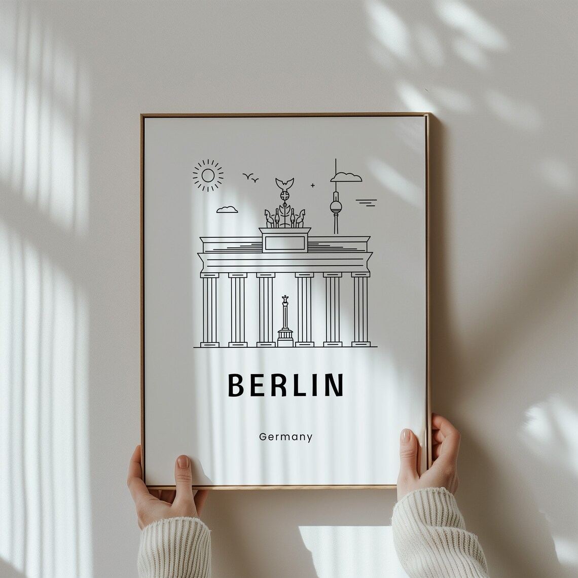 Berlin Germany Brandenburg Gate Line Art Skyline City Travel Poster
