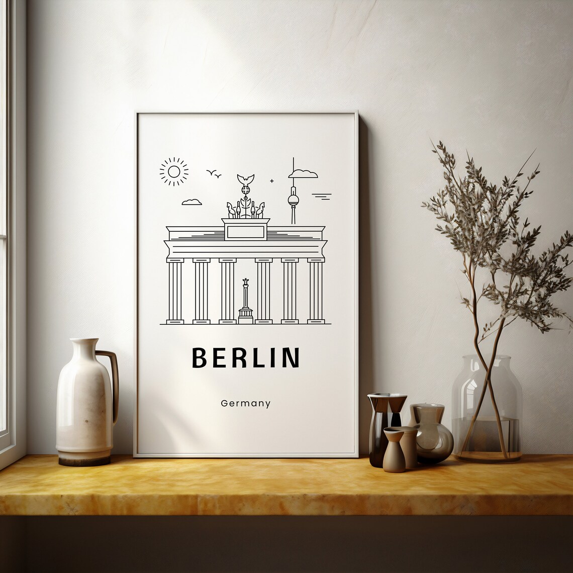 Berlin Germany Brandenburg Gate Line Art Skyline City Travel Poster - Image 4