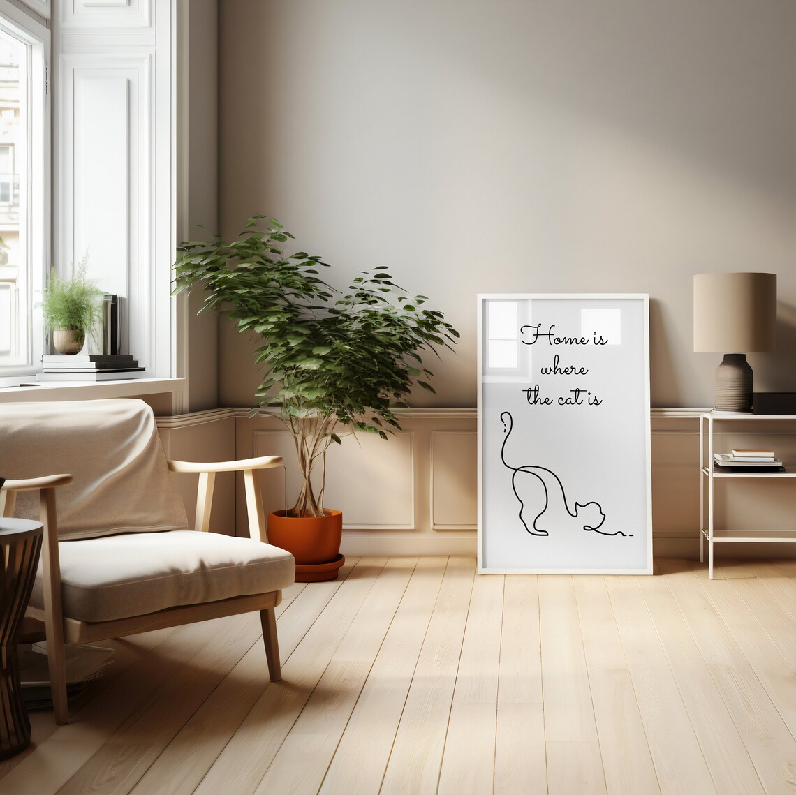 Line Art Cat Drawing, Minimalist Modern Decor - Image 2