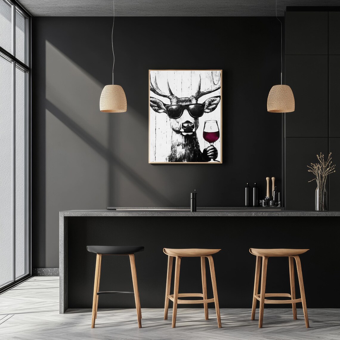 Deer Print, Funny Wine Dining Room Decor - Image 4