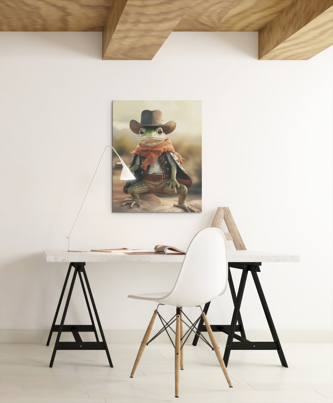 Frog Print, Abstract Funny Music Cowboy Hat Desert - Image 2