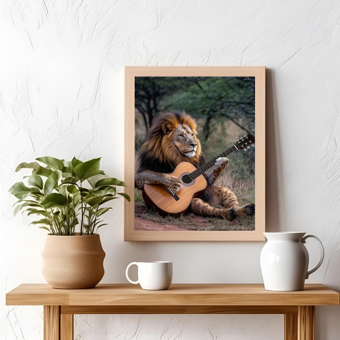 Lion Playing Acoustic Guitar, Funny Safari Poster - Image 3